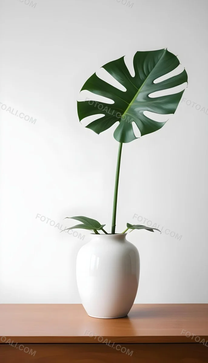 A Monstera Leaf In A White Vase White Background 72 7e4e