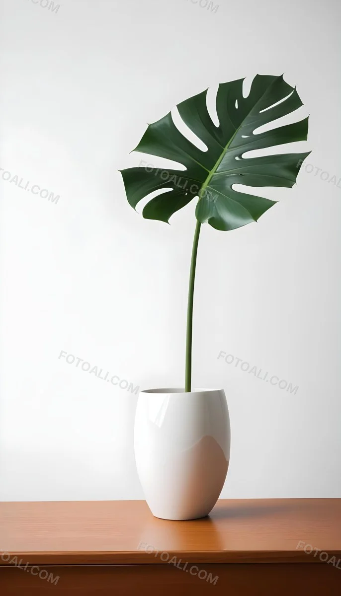 A Monstera Leaf In A White Vase White Background 8 8492