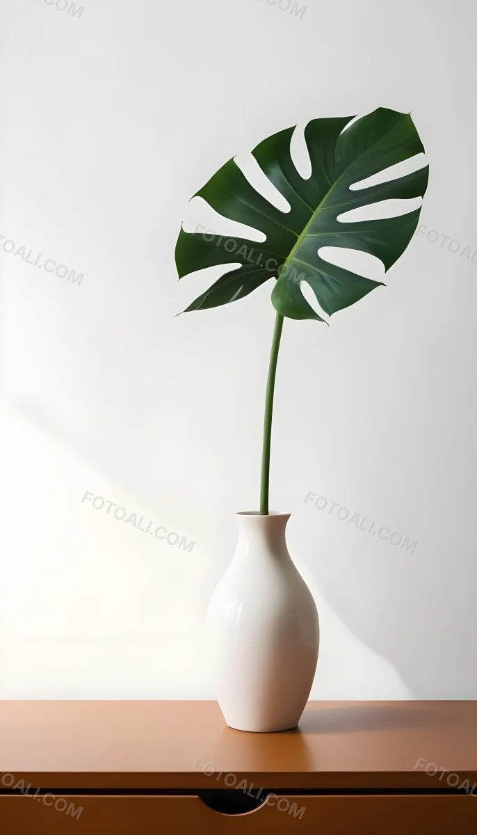 A Monstera Leaf In A White Vase White Background 9 Bc62