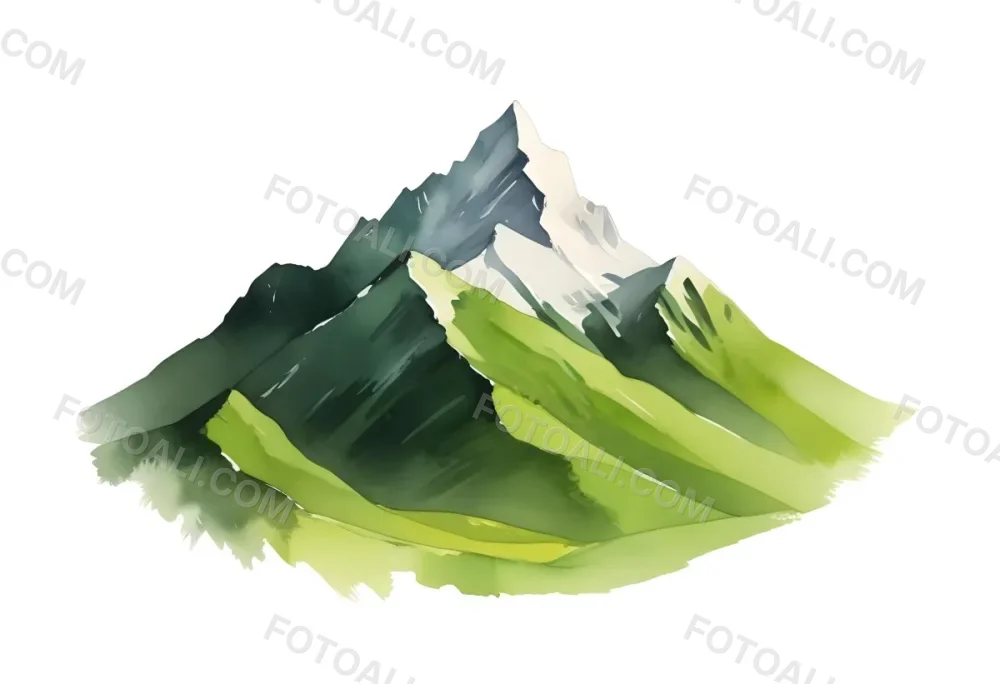 A Mountain With A Snow Covered Peak Surrounded By Green Hills And Fields The Sky Is White The Style Is Simple And Geometric 52 Aca0