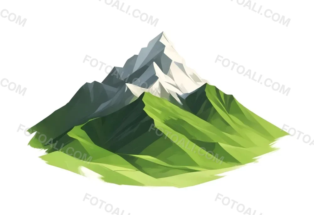 A Mountain With A Snow Covered Peak Surrounded By Green Hills And Fields The Sky Is White The Style Is Simple And Geometric 7 Cb37