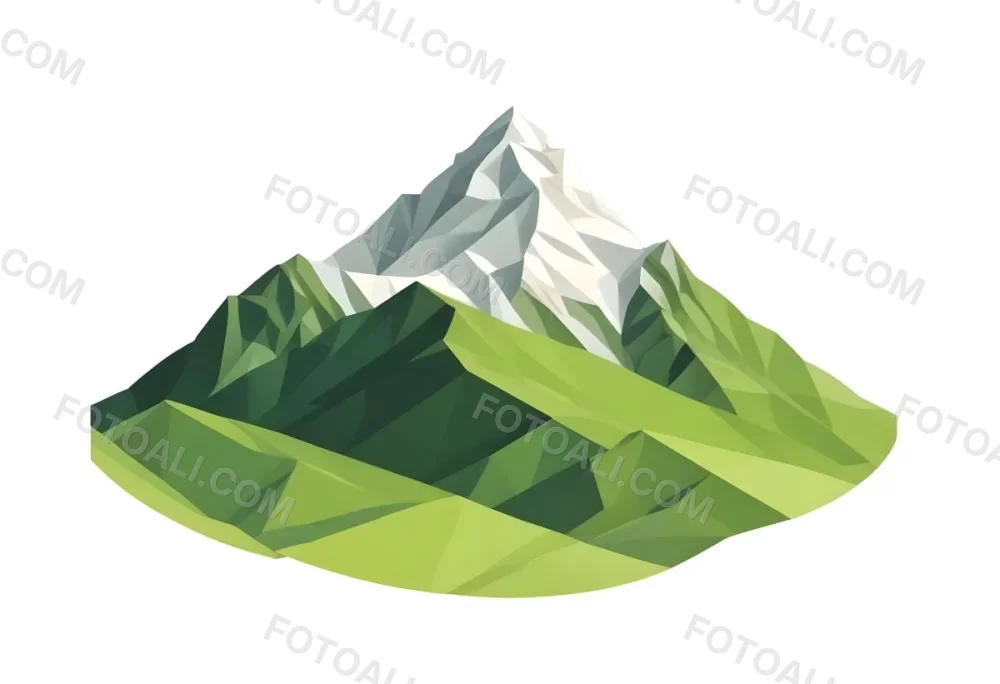 A Mountain With A Snow Covered Peak Surrounded By Green Hills And Fields The Sky Is White The Style Is Simple And Geometric 75 Fdaa
