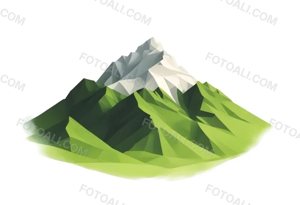 A Mountain With A Snow Covered Peak Surrounded By Green Hills And Fields The Sky Is White The Style Is Simple And Geometric 77 0680