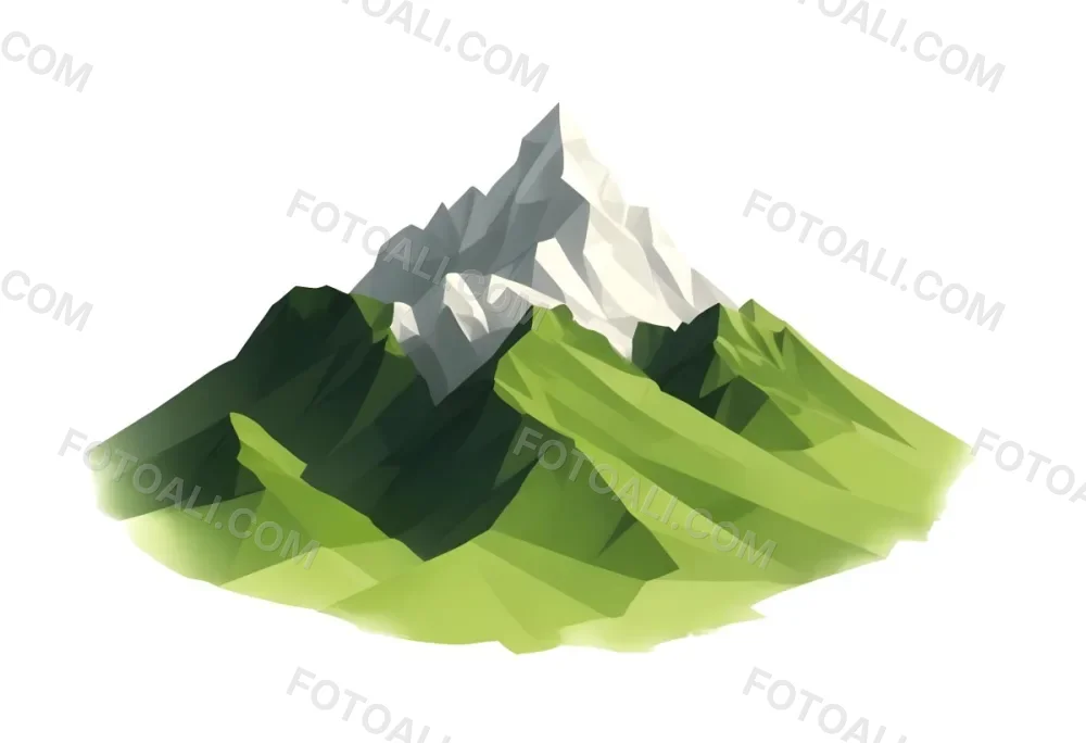 A Mountain With A Snow Covered Peak Surrounded By Green Hills And Fields The Sky Is White The Style Is Simple And Geometric 78 A268