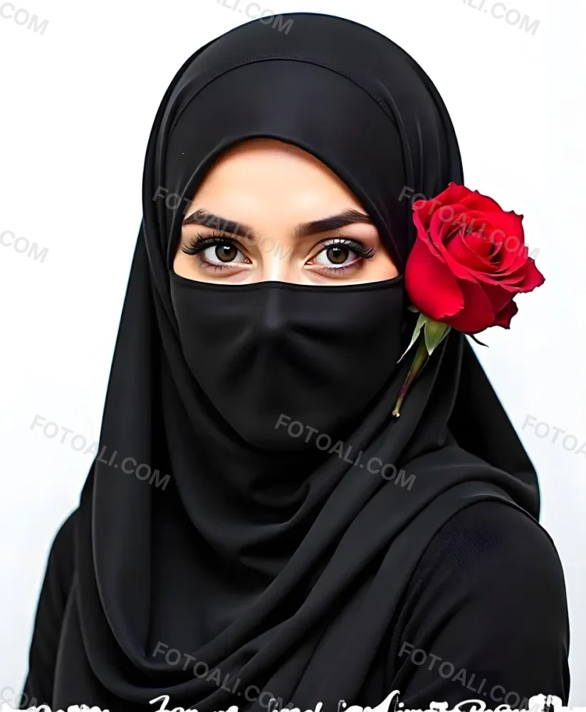 A Muslim Woman 22 Years Old Light Skin With A Red Hijab And A Red Rose On The Side Studio Shot 8 E328