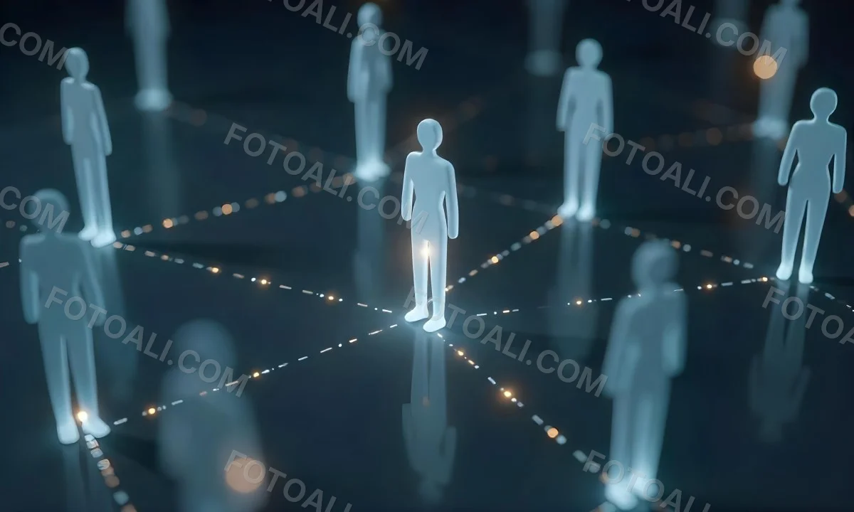 A Network Of Glowing Stick Figures Connected By Lines Symbolizing Connections And Relationships On A Dark Background 4 1e15