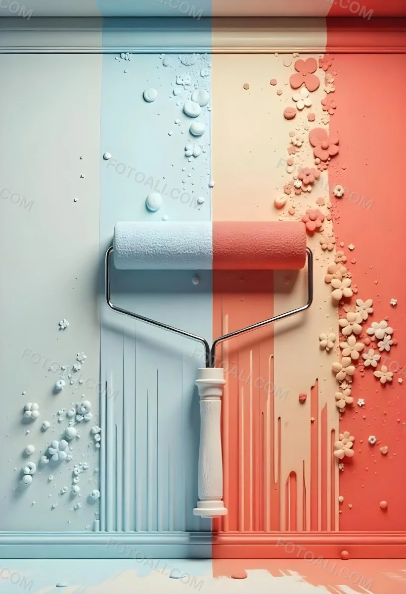 A Paint Roller With Half Blue And Half Red On A Wall With Half Blue And Half Red Paint 13 Da2c