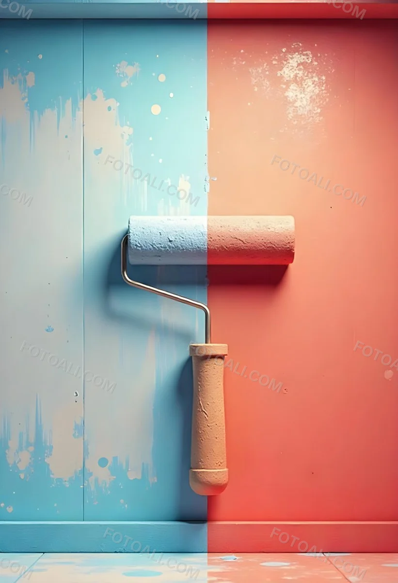 A Paint Roller With Half Blue And Half Red On A Wall With Half Blue And Half Red Paint 14 C2b0