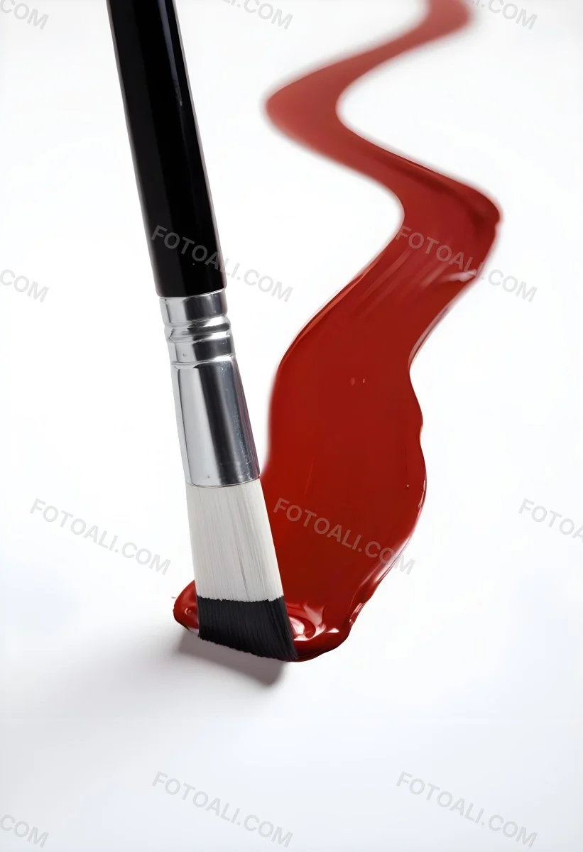 A Paintbrush With Red Handle And Red Tip Painting A Black Line On A Red Background Close Up Shot Studio Shot 1 E03d