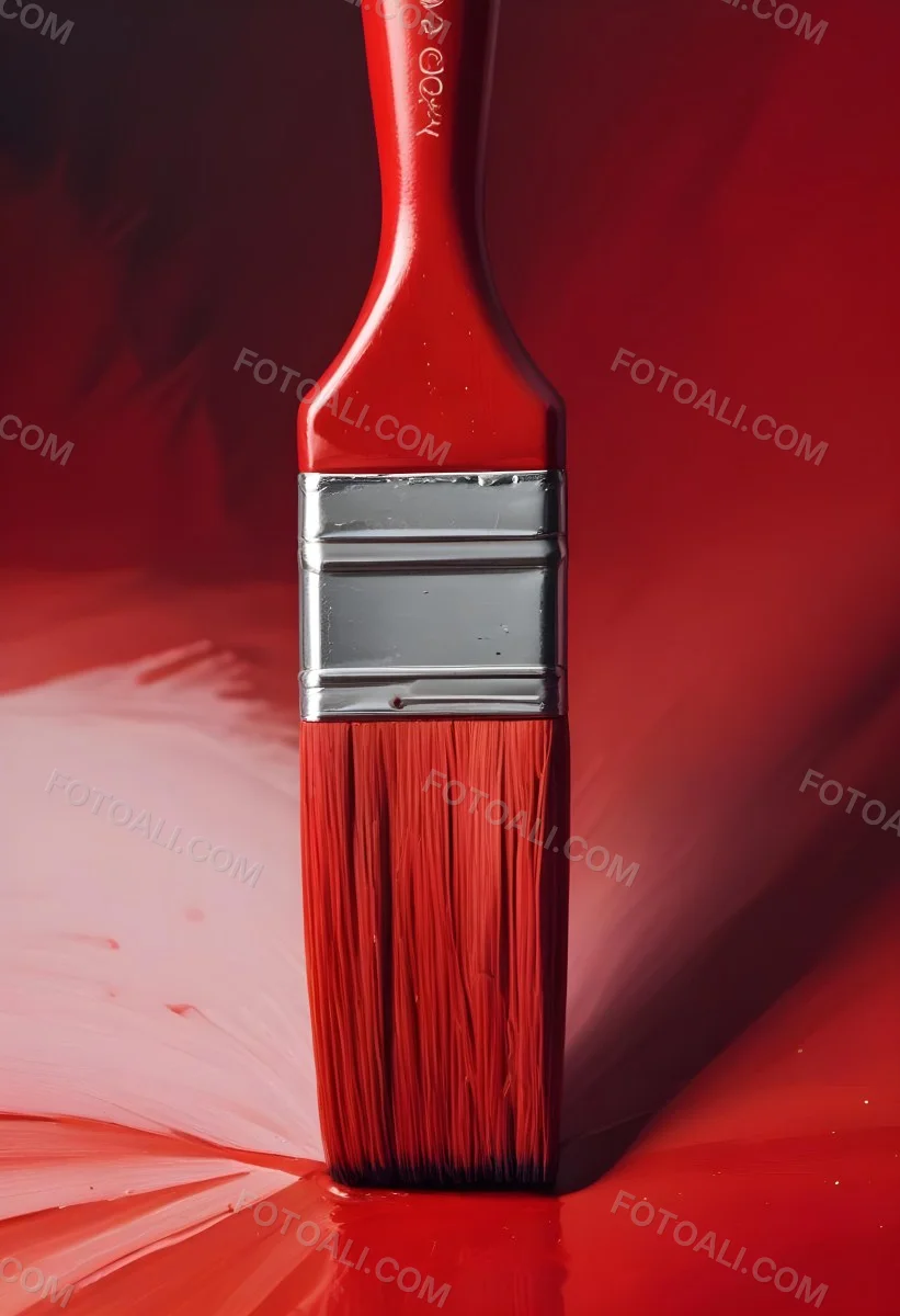 A Paintbrush With Red Handle And Red Tip Painting A Black Line On A Red Background Close Up Shot Studio Shot 12 12cd