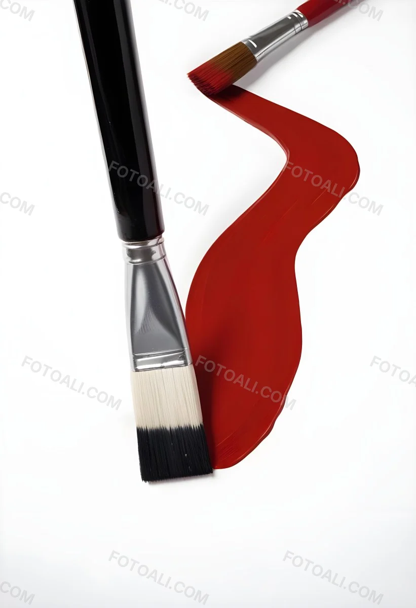 A Paintbrush With Red Handle And Red Tip Painting A Black Line On A Red Background Close Up Shot Studio Shot 15 9948