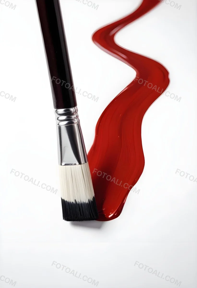 A Paintbrush With Red Handle And Red Tip Painting A Black Line On A Red Background Close Up Shot Studio Shot 17 E121