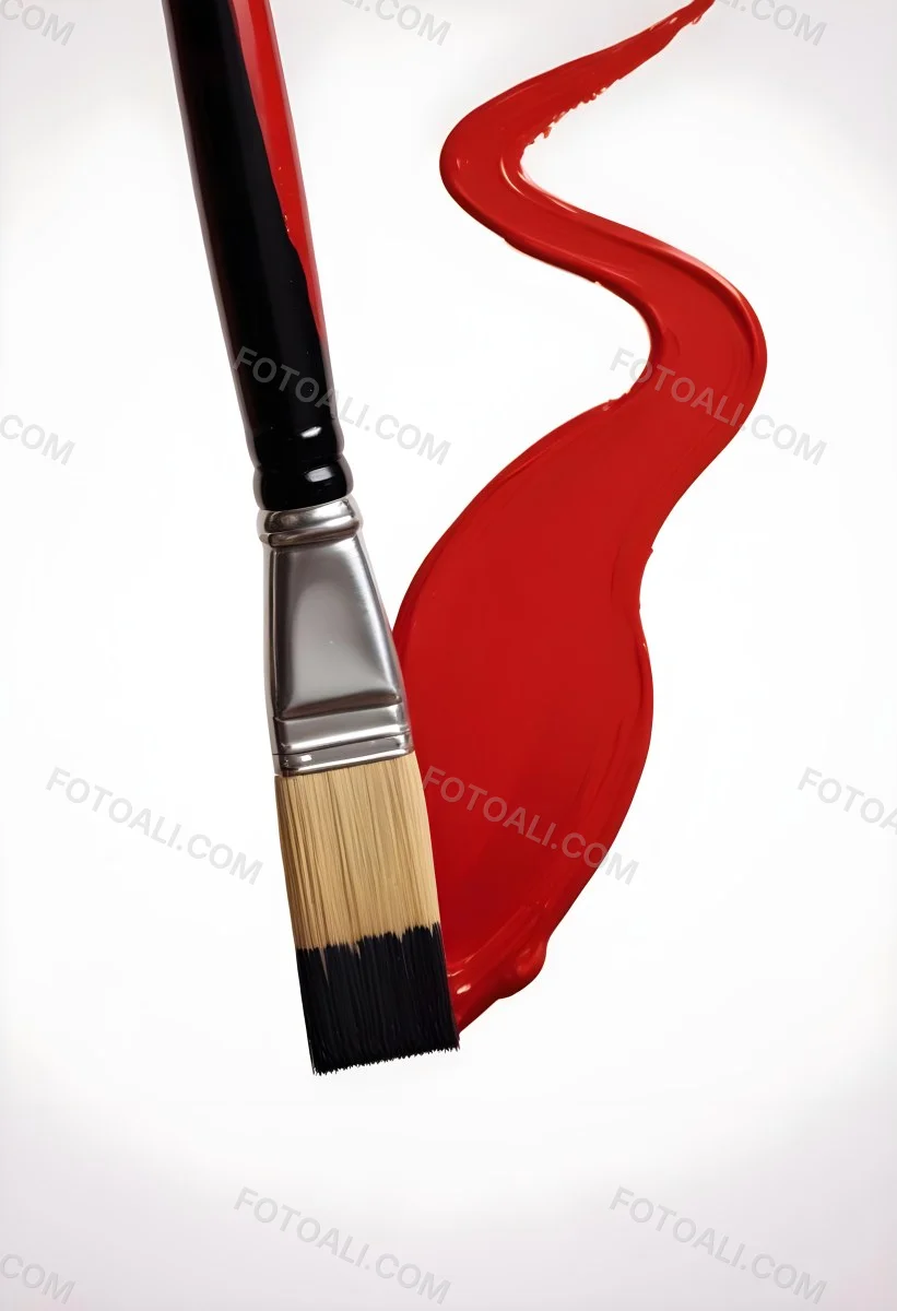 A Paintbrush With Red Handle And Red Tip Painting A Black Line On A Red Background Close Up Shot Studio Shot 19 4e5d