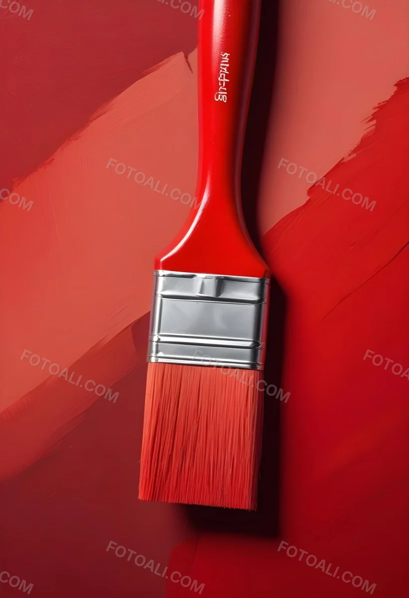 A Paintbrush With Red Handle And Red Tip Painting A Black Line On A Red Background Close Up Shot Studio Shot 32 A27a