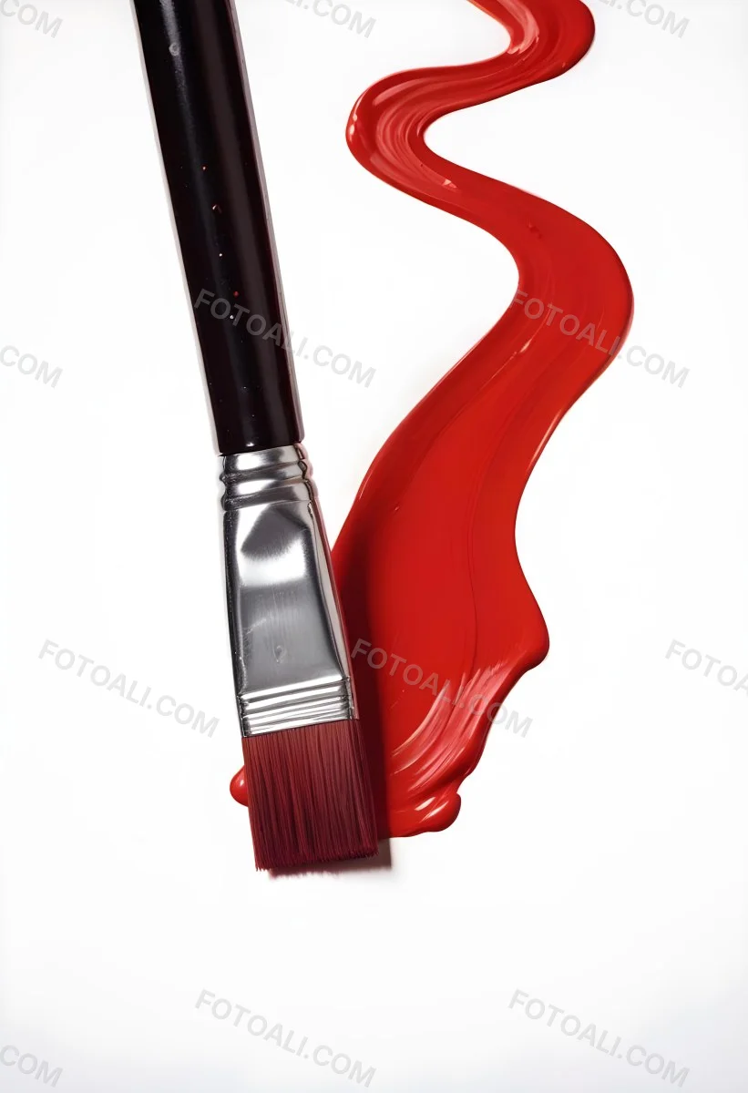 A Paintbrush With Red Handle And Red Tip Painting A Black Line On A Red Background Close Up Shot Studio Shot 37 5549