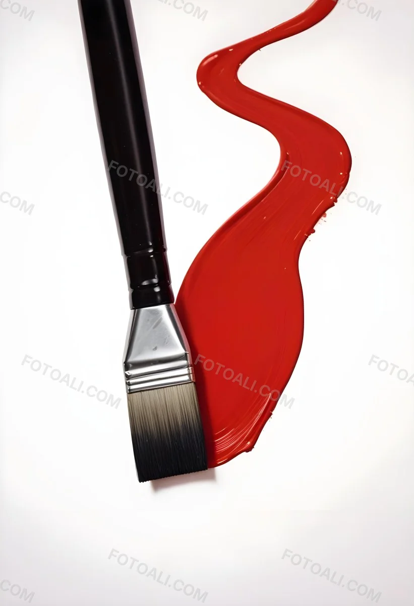A Paintbrush With Red Handle And Red Tip Painting A Black Line On A Red Background Close Up Shot Studio Shot 4 59d2