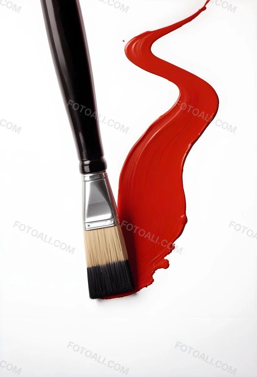 A Paintbrush With Red Handle And Red Tip Painting A Black Line On A Red Background Close Up Shot Studio Shot 5 7d8a