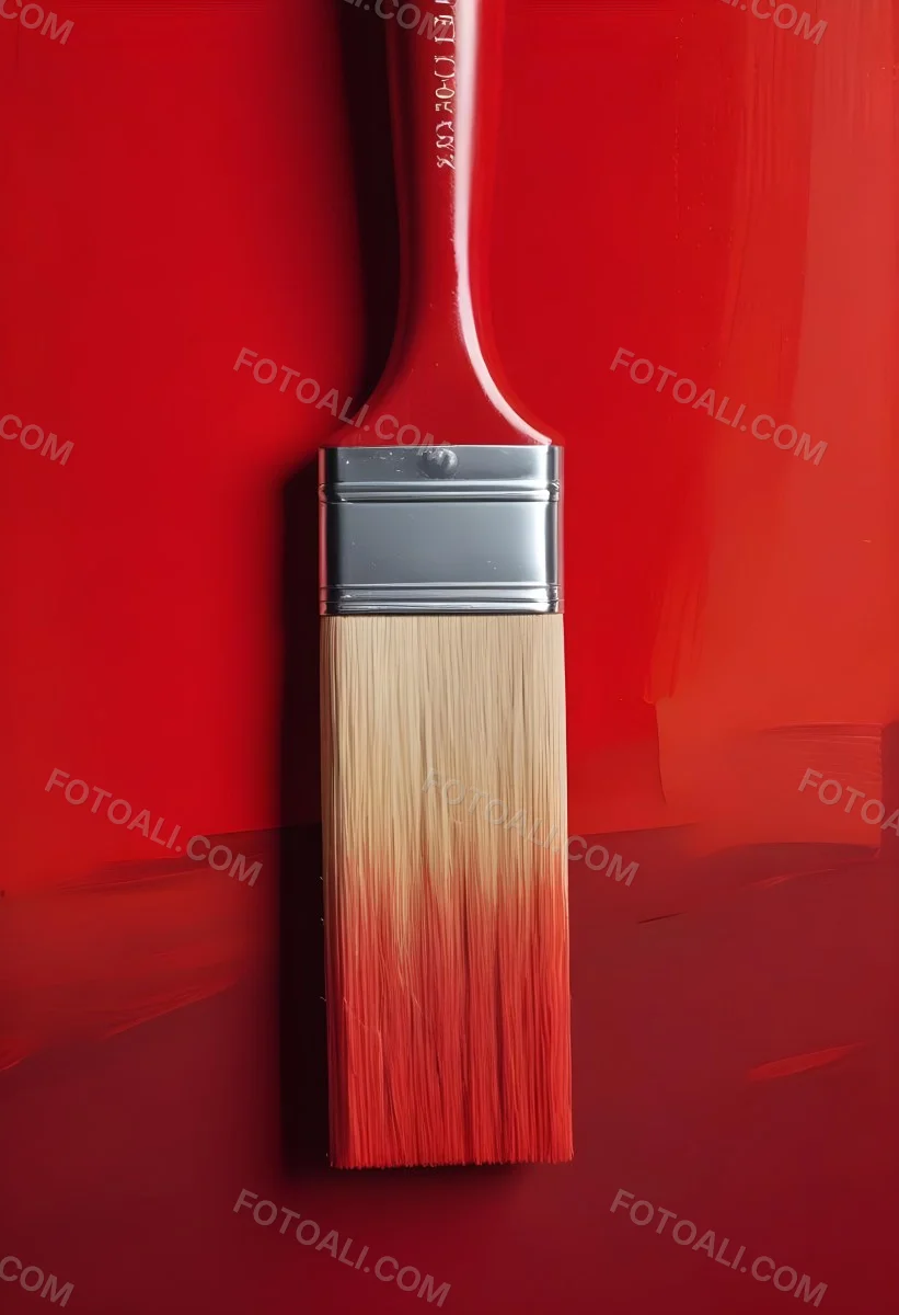 A Paintbrush With Red Handle And Red Tip Painting A Black Line On A Red Background Close Up Shot Studio Shot 6 292a