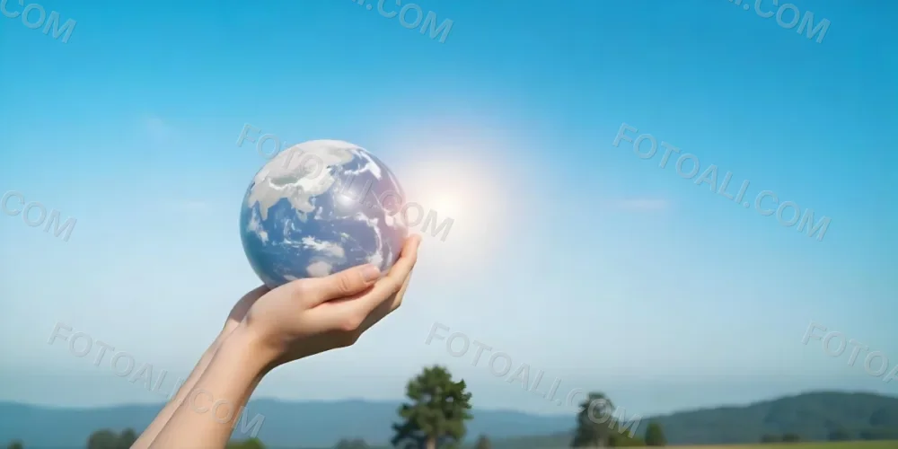 A Pair Of Hands Holding The Sun The Sun Is Shining From Behind The Sun Blue Sky And Green Field In The Background 19 F20b