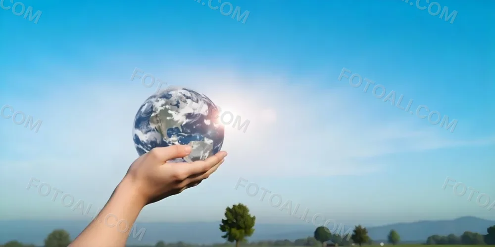 A Pair Of Hands Holding The Sun The Sun Is Shining From Behind The Sun Blue Sky And Green Field In The Background 25 C436