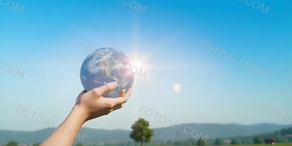 A Pair Of Hands Holding The Sun The Sun Is Shining From Behind The Sun Blue Sky And Green Field In The Background 27 5427