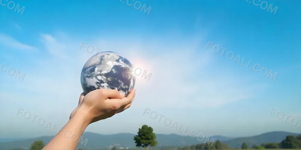A Pair Of Hands Holding The Sun The Sun Is Shining From Behind The Sun Blue Sky And Green Field In The Background 3 89bd