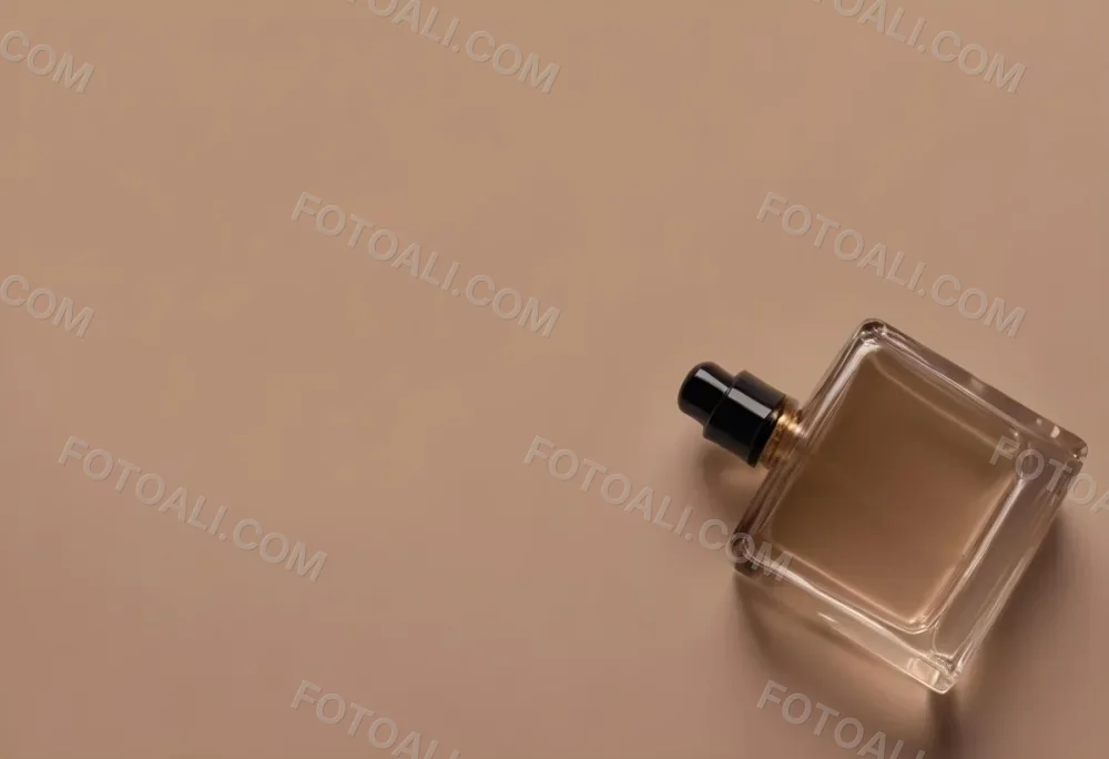 A Perfume Bottle With A Black Spray Nozzle On A Plain Black Background The Bottle Is Clear And Partially Filled With Liquid 6 6edd