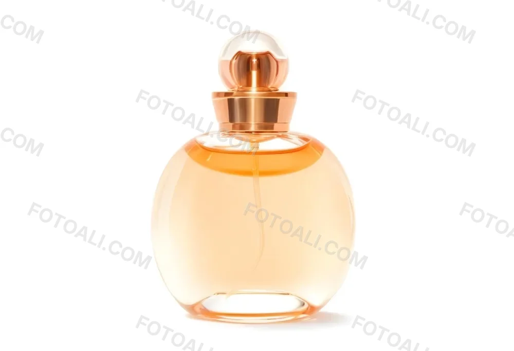 A Perfume Bottle With A Round Body And A Spherical Cap Filled With A Light Orange Liquid On A White Background 14 4be4