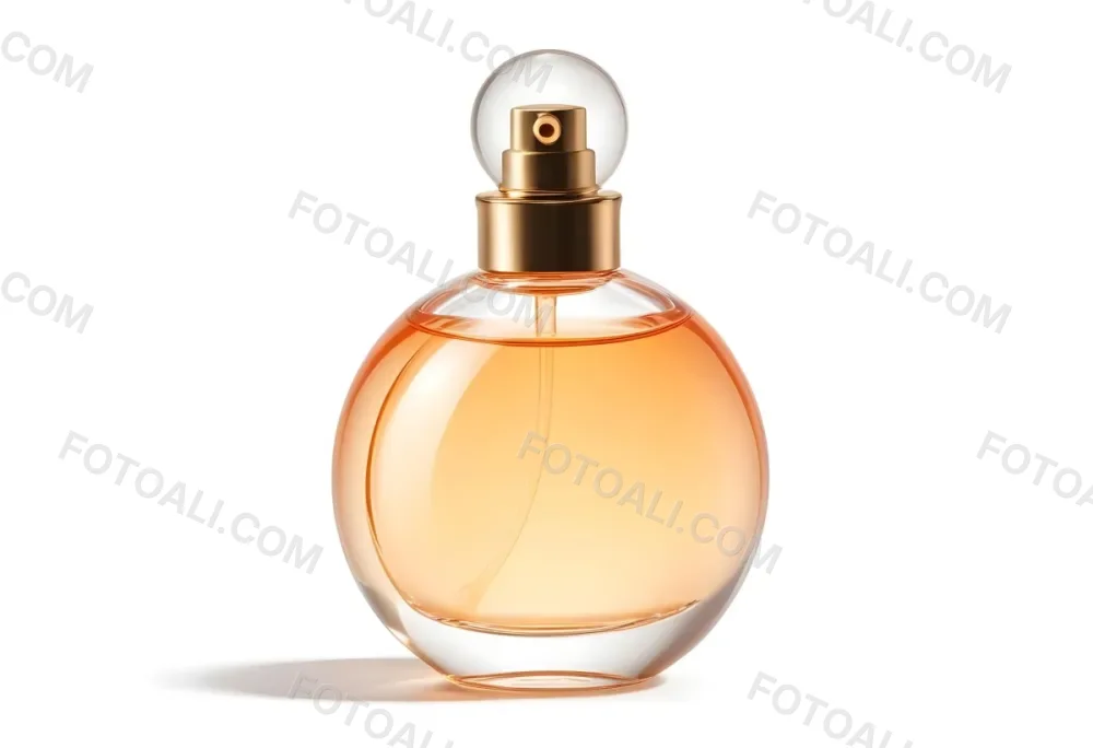 A Perfume Bottle With A Round Body And A Spherical Cap Filled With A Light Orange Liquid On A White Background 25 2465