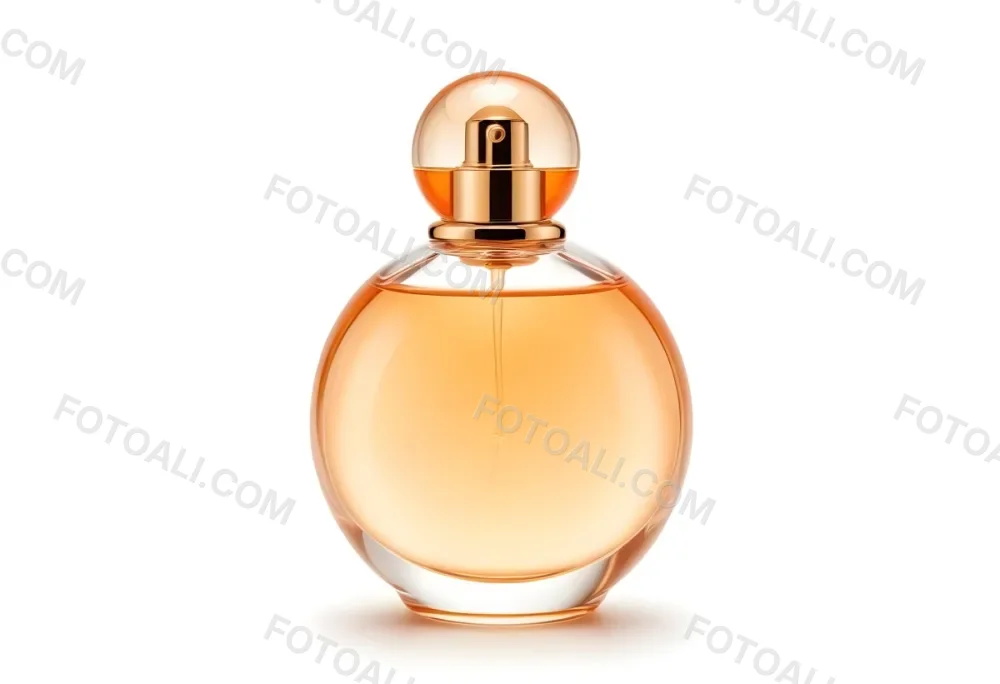 A Perfume Bottle With A Round Body And A Spherical Cap Filled With A Light Orange Liquid On A White Background 38 B4c0