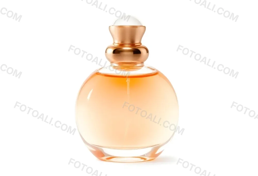 A Perfume Bottle With A Round Body And A Spherical Cap Filled With A Light Orange Liquid On A White Background 44 2639