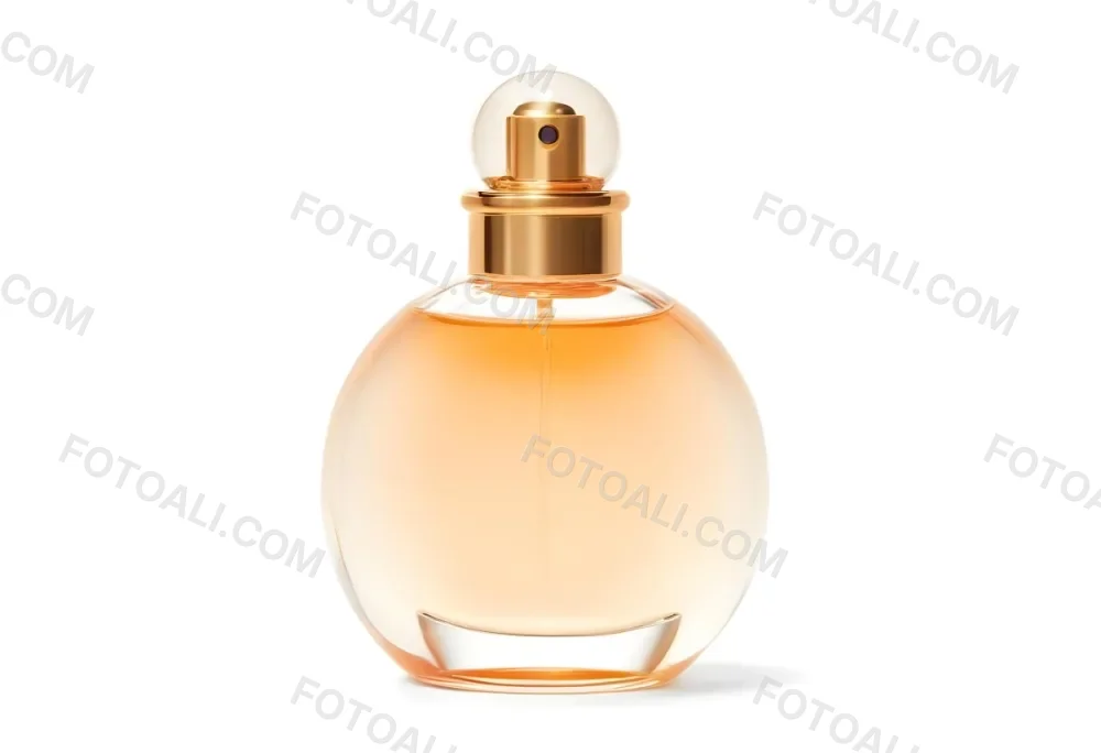 A Perfume Bottle With A Round Body And A Spherical Cap Filled With A Light Orange Liquid On A White Background 5 4e93