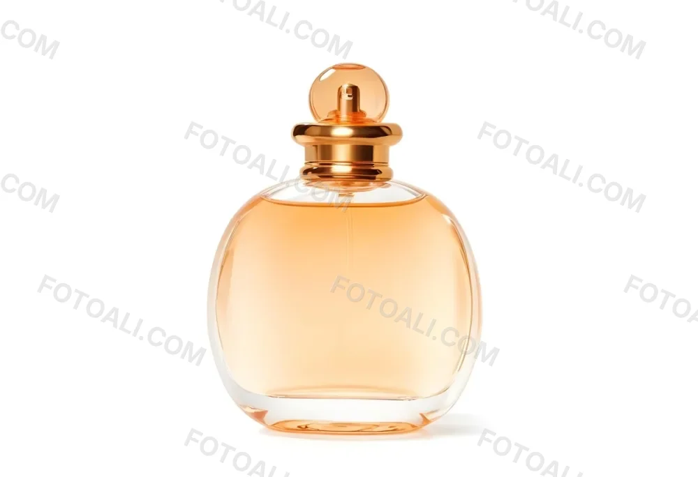 A Perfume Bottle With A Round Body And A Spherical Cap Filled With A Light Orange Liquid On A White Background 6 Fce9