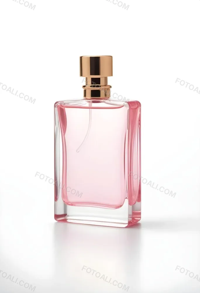 A Perfume Bottle With A Transparent Cap And A Transparent Body Containing A Pink Liquid Isolated On A White Background 10 85a8