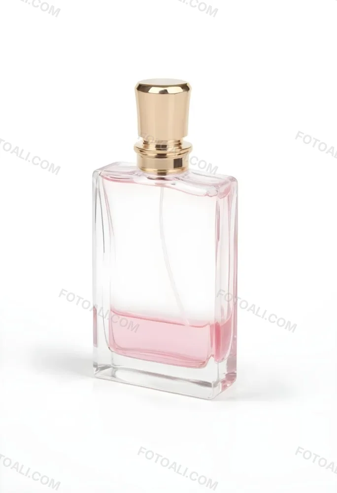 A Perfume Bottle With A Transparent Cap And A Transparent Body Containing A Pink Liquid Isolated On A White Background 23 1a75