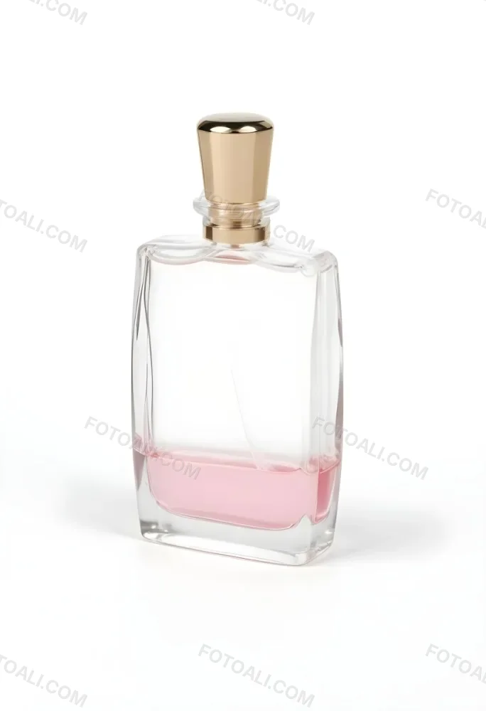 A Perfume Bottle With A Transparent Cap And A Transparent Body Containing A Pink Liquid Isolated On A White Background 27 5295