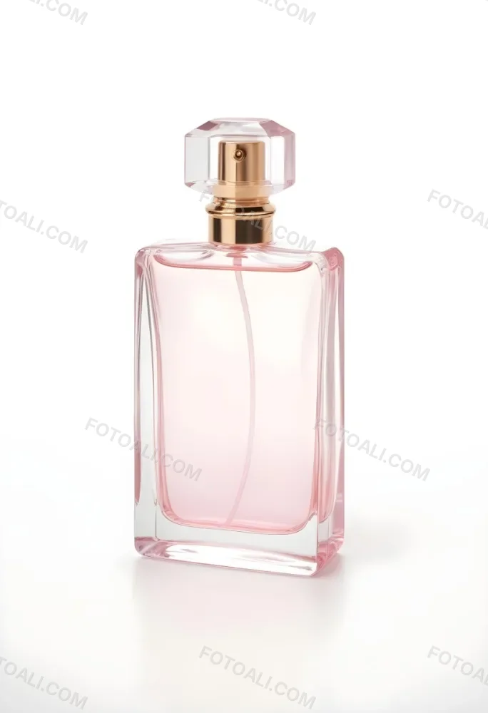 A Perfume Bottle With A Transparent Cap And A Transparent Body Containing A Pink Liquid Isolated On A White Background 30 7f50