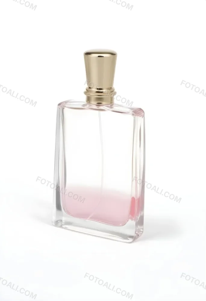 A Perfume Bottle With A Transparent Cap And A Transparent Body Containing A Pink Liquid Isolated On A White Background 5 D9c1