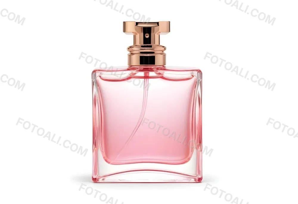 A Perfume Bottle With Pink Liquid Inside Pink Cap On A White Background 12 Eb87