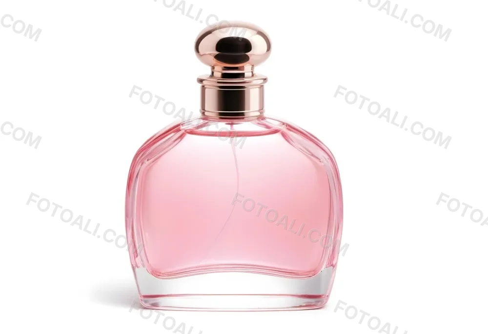 A Perfume Bottle With Pink Liquid Inside Pink Cap On A White Background 3 6eda