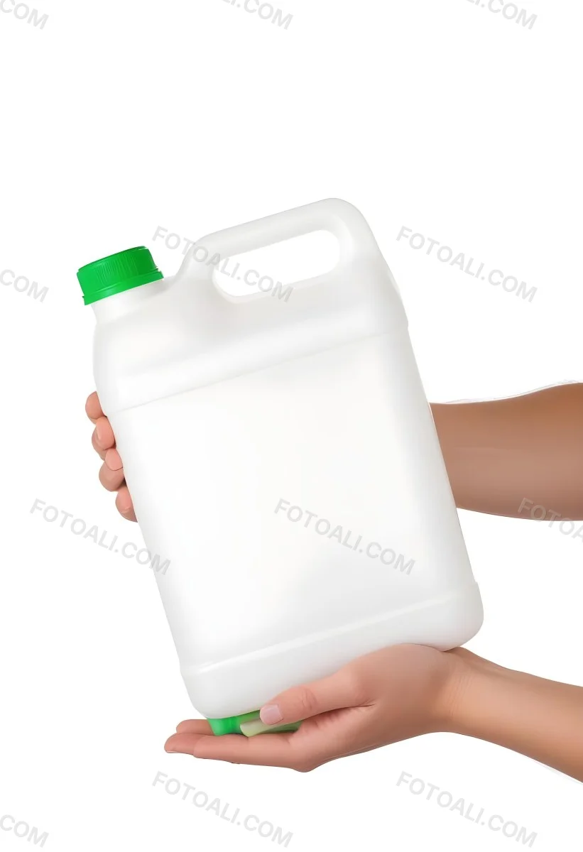 A Person S Hands Holding A Large White Plastic Container Or Jug With A Green Cap 1 A574