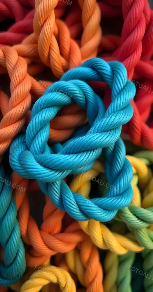 A Pile Of Colorful Twisted Ropes Blue Rope In The Foreground Red Orange Yellow And Green Ropes In The Background 44 B72c