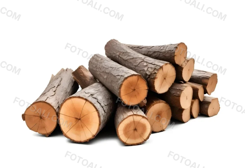 A Pile Of Firewood Logs With Bark Arranged In A Stack Showing The Texture And The Rough Texture Of The Bark On A White Background 18 E133