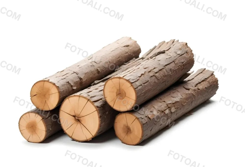 A Pile Of Firewood Logs With Bark Arranged In A Stack Showing The Texture And The Rough Texture Of The Bark On A White Background 19 Ff69