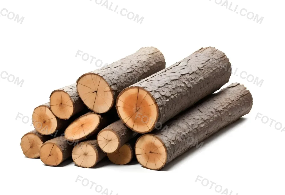 A Pile Of Firewood Logs With Bark Arranged In A Stack Showing The Texture And The Rough Texture Of The Bark On A White Background 20 9717