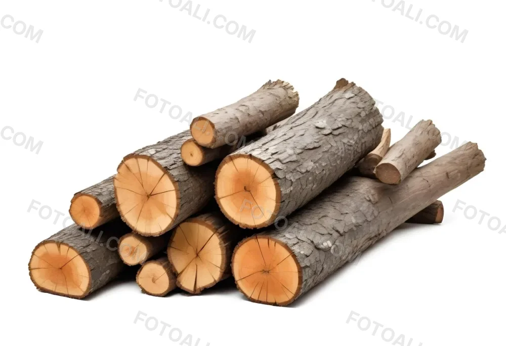 A Pile Of Firewood Logs With Bark Arranged In A Stack Showing The Texture And The Rough Texture Of The Bark On A White Background 23 Adbe