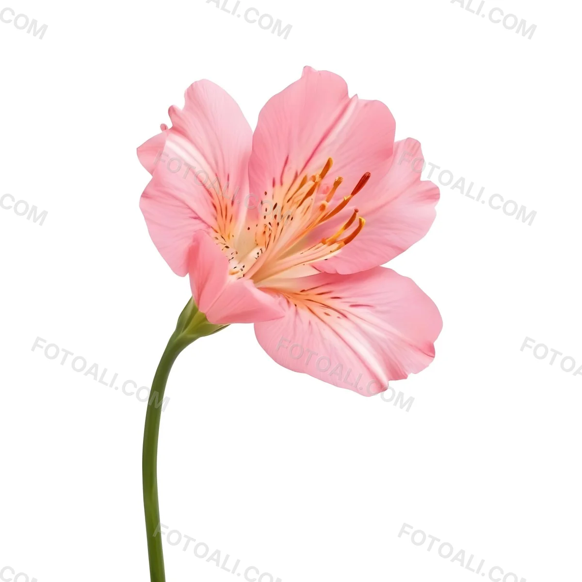 A Pink Alstroemeria Flower With Yellow Details On A Green Stem Isolated On A White Background Studio Shot Soft Lighting High Resolution 37 Fc56