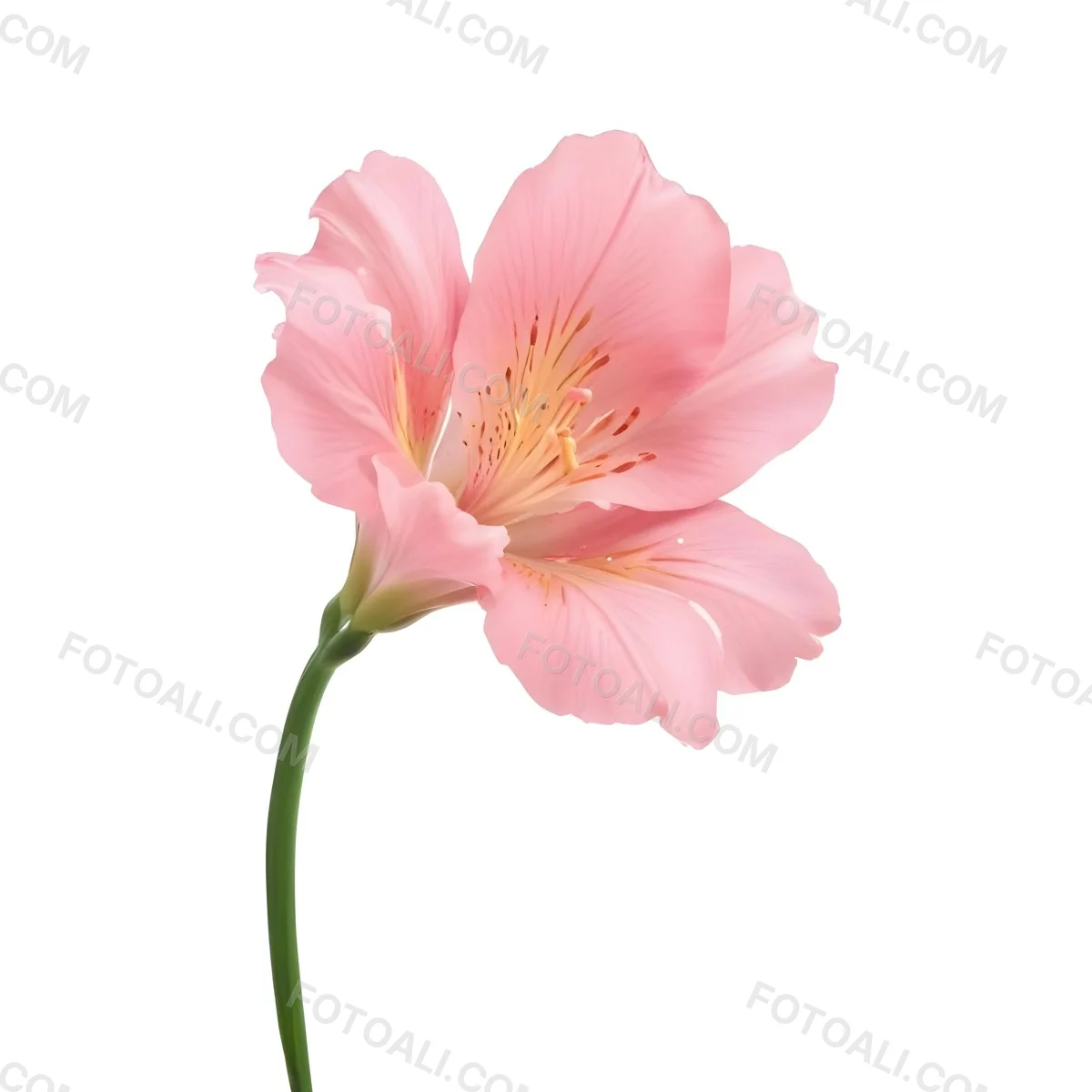A Pink Alstroemeria Flower With Yellow Details On A Green Stem Isolated On A White Background Studio Shot Soft Lighting High Resolution 41 9f64