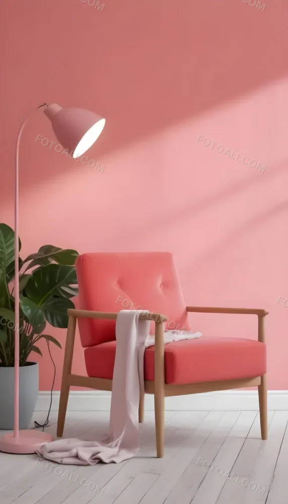 A Pink Armchair With A Potted Plant And A Pink Lamp In A Pink Room 10 F98d