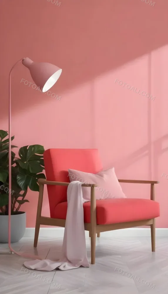 A Pink Armchair With A Potted Plant And A Pink Lamp In A Pink Room 12 2f22